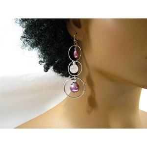 Vintage Pearl Rose Quartz Beaded Long Chandelier 2.5 inch Drop Earrings